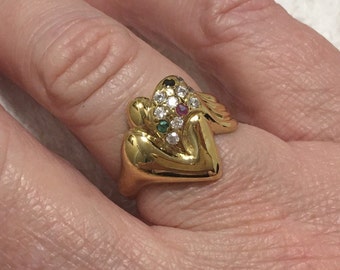 Absolutely Magnificent Vintage 14ct GOLD-DIAMOND-Emerald-Ruby-Sapphire-Stunning Shooting STAR - Heart Ring-Uk Size O-Us Size 7 - 5.51 grams