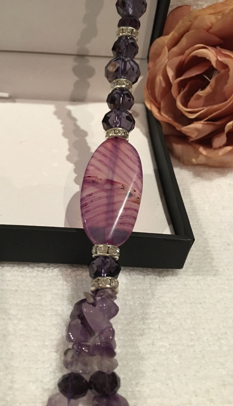 Truly Spectacular Double Strung FLAPPER Length AMETHYST Necklace-Genuine AMETHYST Paired with Amethyst Crystal Beads and Diamante's image 3