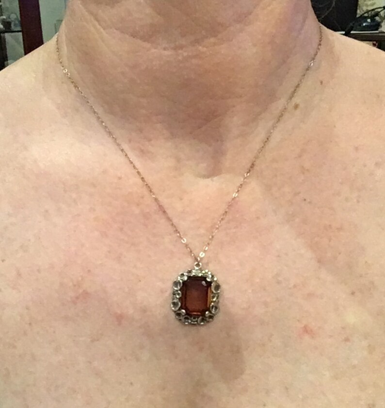 Wonderful Vintage STERLING SILVER and AMBER Glass Stone Pendant-Comes on a lovely 46cm 18 Inch Sterling Silver Chain image 4