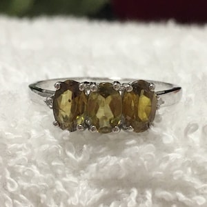 Absolutely Delightful Vintage Art Deco Style 10ct Gold CITRINE & DIAMOND Trilogy Ring-Beautiful Bridge Design-Uk Size N 1/2-Us Size 6.75