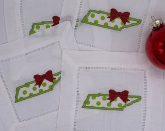 Tennessee Applique Christmas Linen Cocktail Napkins- TN- Holiday Decor