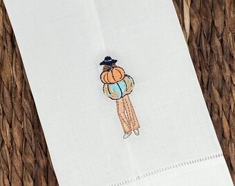 Pumpkin Girl Guest Towel | Housewarming Gift | Hostess Gift | Bar Cart | Autumn | Fall