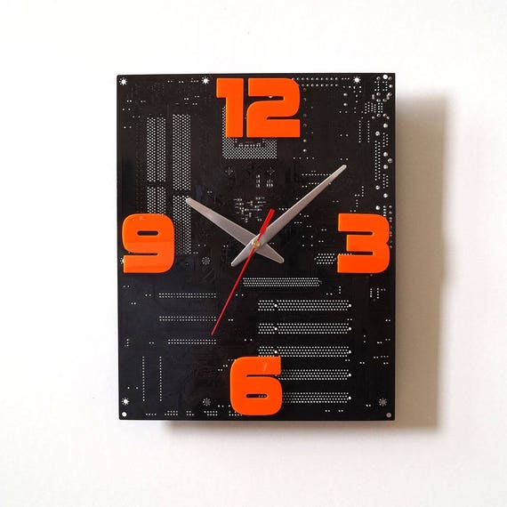 Dark Brown Large Wall Clock Circuit Board Unique