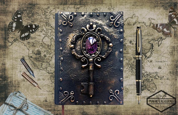Black Handmade Notebook Polymer Clay Journal Vintage Book Personal Diary Writing Journal Memory Book Unique Gift Magic Key Vampire Diary - 