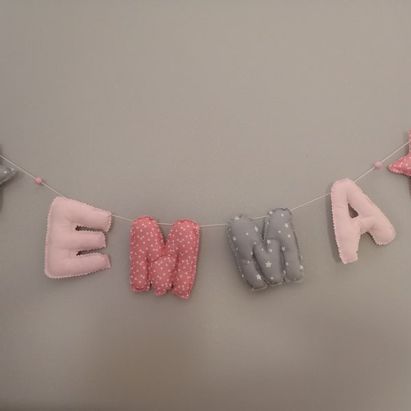 guirlande lettres prénom bébé et enfant à personnaliser rose/gris décoration chambre bébé cadeau naissance baptême