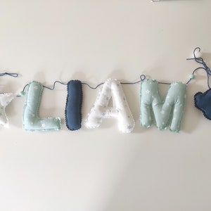 guirlande lettres prénom bébé et enfant à personnaliser bleu/blanc/menthe décoration chambre bébé cadeau naissance baptême image 3