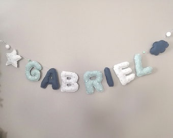 garland letters baby and child first name to personalize blue/white/mint baby room decoration birth baptism gift