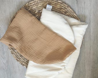 Topponcino Montessori pour bébé – Confortable et Évolutif Coton Biologique ou Fibre Ouate + housse camel double gaze