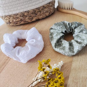 Fabric scrunchie, chic women&#39;s scrunchie, double gauze girl, hair accessory, fashion, flowers, embroidered gauze