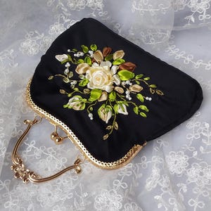 Black handbag with embroidery. Black clutch. Evening bag.