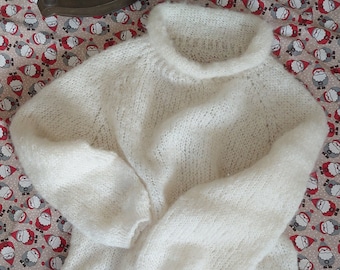 White cloud. Mohair pullover. Hand knitted. White pullover.