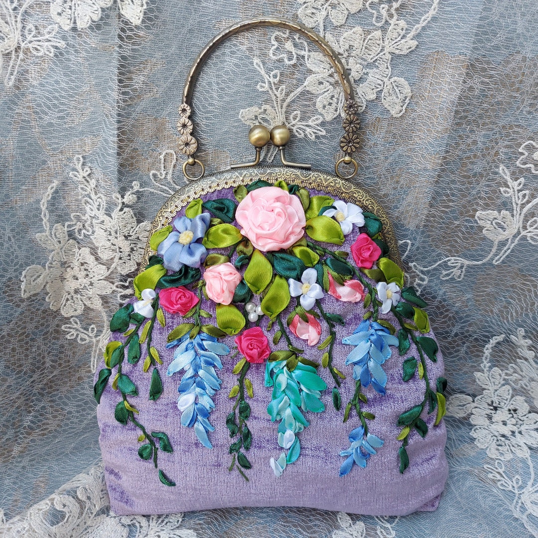 Lilac Bag With Embroidery. Handmade Bag. - Etsy