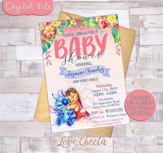 Stitch Baby Shower Invitations Lilo And Stitch Baby Shower Etsy