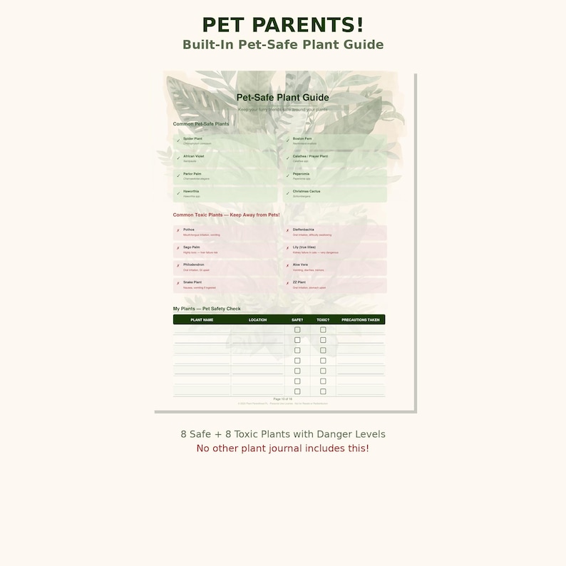 Houseplant Journal Printable PDF | Care Planner Tracker | Pet Safe Guide | Botanical Gift image 3