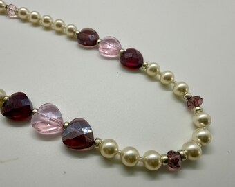 Romantic Swarovski Pearls and Hearts Necklace