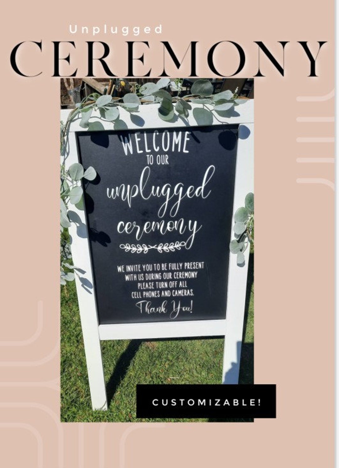 Wedding Chalkboard Unplugged Wedding, Easel, Stand, No Pictures, Rustic