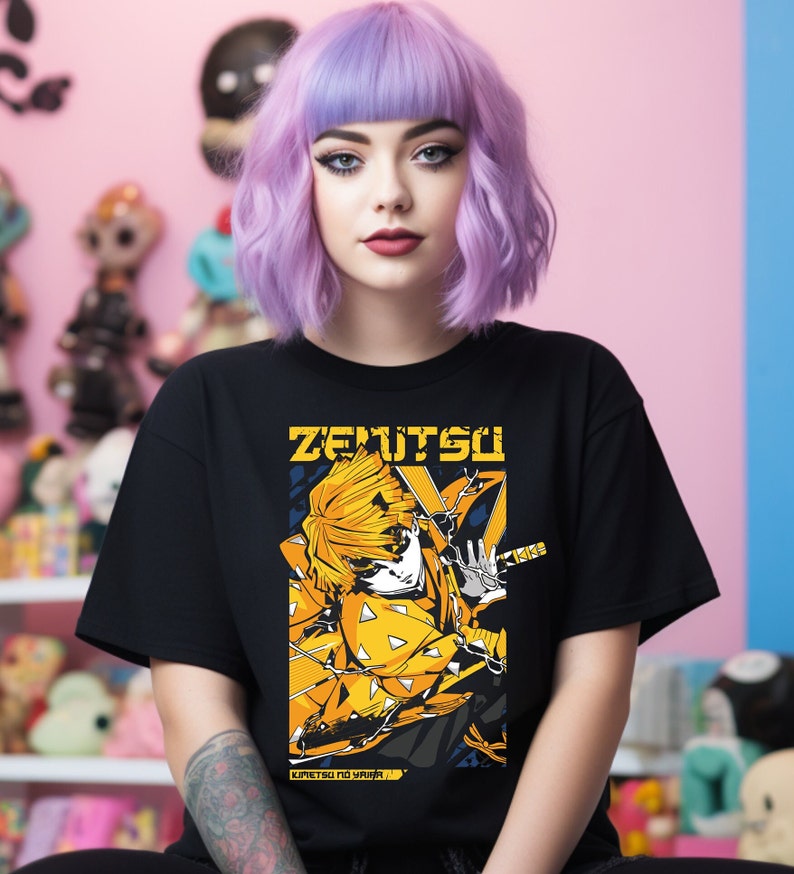 Zenitsu Tee, Anime Tee, Demon Anime Tshirt, Dynamic Anime Shirt for