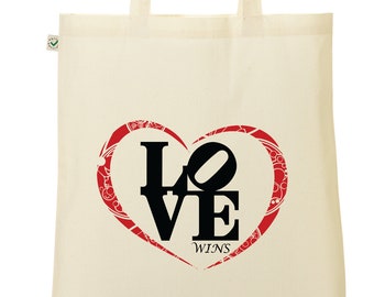 Love Wins 100% Organic Cotton or Canvas Totes and Gymsacs in Black or Natural