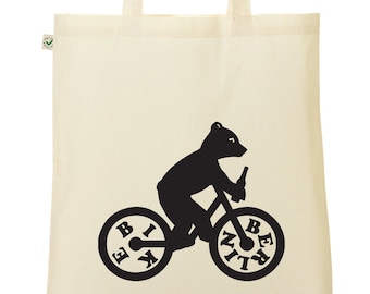 Berlin Bear on Bike 100% Organic Cotton or Canvas Totes and Gymsacs in Black or Natural
