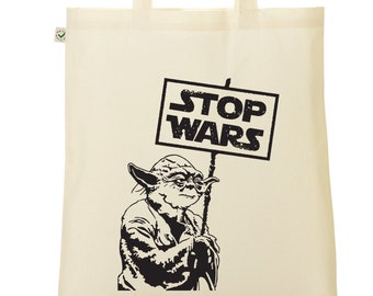 Stop Wars 100% Organic Cotton or Canvas Totes and Gymsacs in Black or Natural