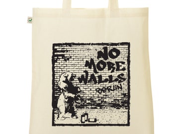 No More Walls Berlin 100% Organic Cotton or Canvas Totes and Gymsacs in Black or Natural