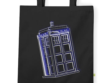 Borse e sacche da palestra TARDIS 100% cotone organico o tela in nero, naturale o blu TARDIS