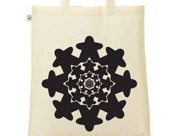 Meeple Mandala 100% Organic Cotton or Canvas Totes and Gymsacs in Black or Natural