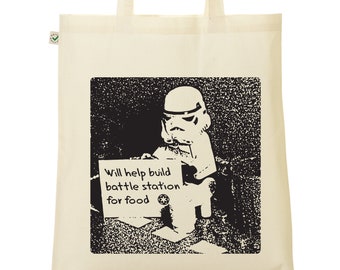 Will Help Build Battle Station for Food 100% Organic Cotton or Canvas Totes and Gymsacs in Black or Natural