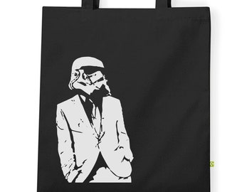 Suited Trooper 100% Organic Cotton or Canvas Totes and Gymsacs in Black or Natural