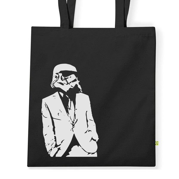 Suited Trooper 100% Organic Cotton or Canvas Totes and Gymsacs in Black or Natural