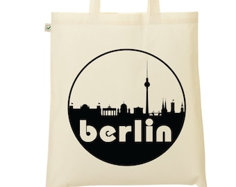 Berlin Skyline 100% coton biologique ou toile fourre-tout et gymsacs en noir ou naturel