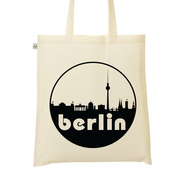 Berlin Skyline 100% coton biologique ou toile fourre-tout et gymsacs en noir ou naturel