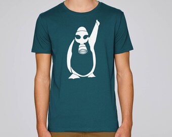 Penguin Protesting Graphic Tee Organic Cotton Mens or Womens T-Shirt or Hoodie