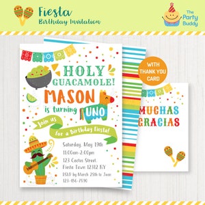 Sainte Guacamole garçons anniversaire Fiesta Invitation et carte de remerciement | Cactus Piñata avocat | Fichier PDF imprimable numérique personnalisé inviter