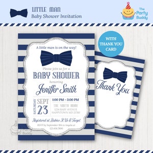 Papillon Little Man Baby Shower Invitation / Boys Bowtie / Blue Gray Silver / PERSONALIZED Invite / Digital Printable PDF / Biglietto di ringraziamento