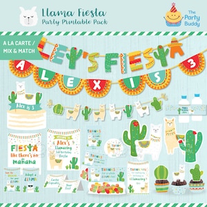 Lama Kaktus Fiesta Party Dekoration | Mix Match A la Carte Digitale PDF Dateien DIY Druckbares Paket | Jungs Lama Alpaka Geburtstag