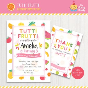 Tutti Frutti Party Einladung druckbare | Mädchen Früchte Geburtstag | Digitale PDF | Sommer süße Feier | PERSONALISIERTE einladen | Jedes Alter