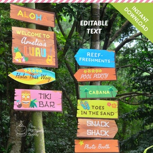 Luau Aloha Welcome Sign Party Signage | Text EDITABLE Yourself | Summer Pool Beach Birthday Decor | Digital Printable PDF Instant Download