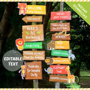 Safari Party Sign Birthday Decoration | Jungle Party Welcome Signage | Text EDITABLE Yourself | Digital Printable PDF INSTANT Download