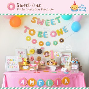 Sweet to be ONE Girls 1st Birthday Party Pack | Donut Party Kit | Personalized Digital PDF Printable Files Package DIY