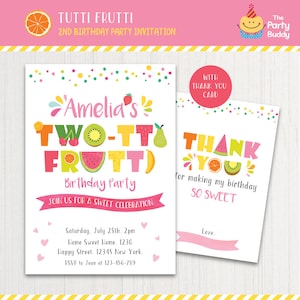 TWO-tti Frutti fiesta invitación imprimible / niñas 2o cumpleaños / gracias tarjeta / dulce celebración / personalizado invitar PDF digital
