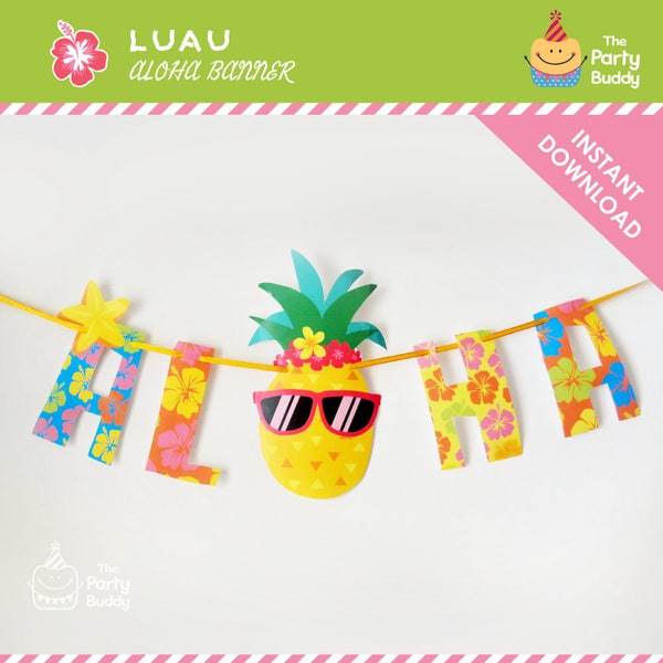 Aloha Party Banner DIY | Digital Printable PDF | Hawaiian Luau Tropical Pool Beach Summer Party Decors | INSTANT Download