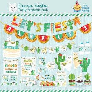 Llama Fiesta Party Pack / Boys Llama Cactus Alpaca Birthday Decoration Party Kit / Diy Digital PDF Files Printable Package / Personalizzato