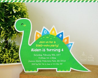 Dinosaur Party Invitation DIY | Lovely Green Dino Cutout Birthday Party Invites | Digital Printable | PERSONALIZED Invite