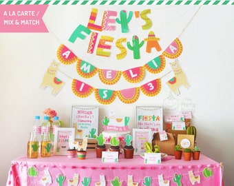 Llama Cactus Fiesta Party Decoration / Mix Match A la Carte Digital PDF Files Pacchetto stampabile fai-da-te / Ragazze Llama Alpaca Compleanno