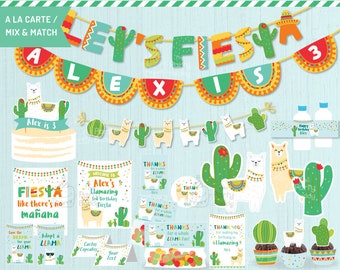 Llama Cactus Fiesta Party Decoration / Mix Match A la Carte Digital PDF Files Pacchetto stampabile fai-da-te / Ragazzi Llama Alpaca Compleanno
