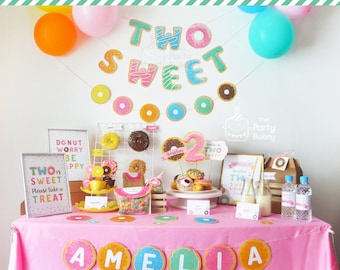 Two Sweet Party Pack | Donut Party Kit | Sweetie Girls 2nd Birthday | DIY Digital PDF Printable Package | Personalized