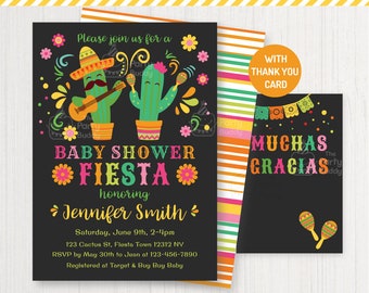 Cactus Fiesta Baby Shower Invitation | Baby Girl Senorita | Thank You Card Muchas Gracias | Personalized Invite DIGITAL Printable PDF File