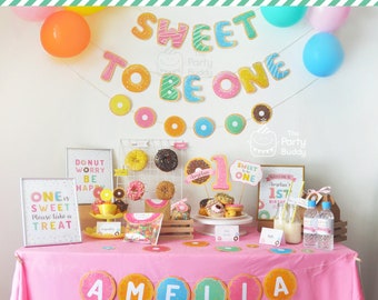 Sweet to be ONE Girls 1st Birthday Party Pack | Donut Party Kit | Personalized Digital PDF Printable Files Package DIY