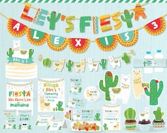 Llama Fiesta Party Pack / Boys Llama Cactus Alpaca Birthday Decoration Party Kit / Diy Digital PDF Files Printable Package / Personalizzato